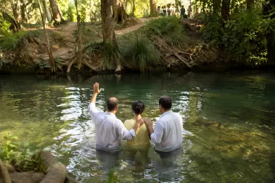 Outdoor River Baptism in Woodland Stream