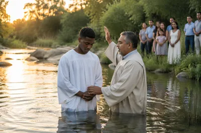 Outdoor River Baptism at Golden Hour