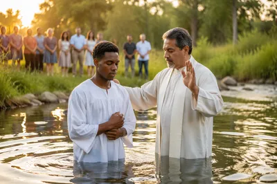 Outdoor River Baptism at Golden Hour