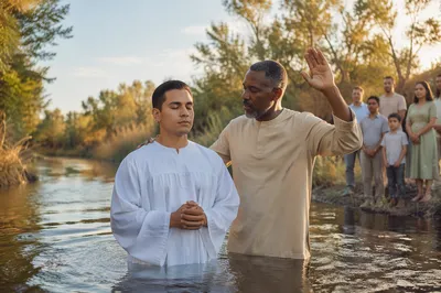 Outdoor River Baptism at Golden Hour