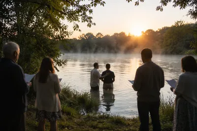 Peaceful Outdoor River Baptism at Sunrise