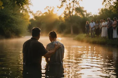 Peaceful River Baptism at Golden Sunrise
