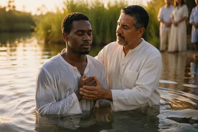 Outdoor River Baptism at Golden Hour