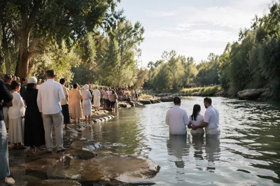 Peaceful Outdoor River Baptism Gathering