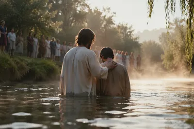 Peaceful Outdoor River Baptism at Sunrise