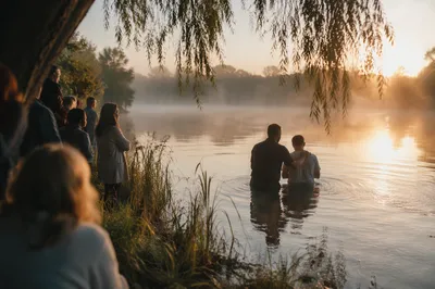 Peaceful Sunrise Baptism in a River