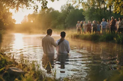 Peaceful River Baptism at Sunrise