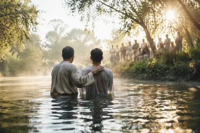 Reverent Outdoor River Baptism at Sunrise