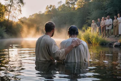 Peaceful River Baptism at Sunrise