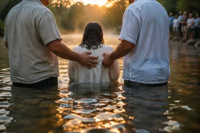 Peaceful Outdoor River Baptism at Sunrise