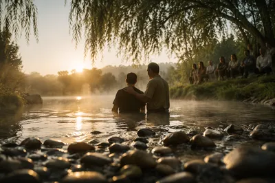 Morning River Baptism in Countryside Waters