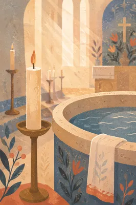Modern Church Baptism Pool and Candles