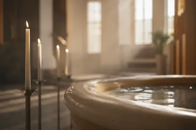 Modern Church Baptism Pool with Candles