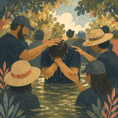 Outdoor River Baptism in Shaded Creek