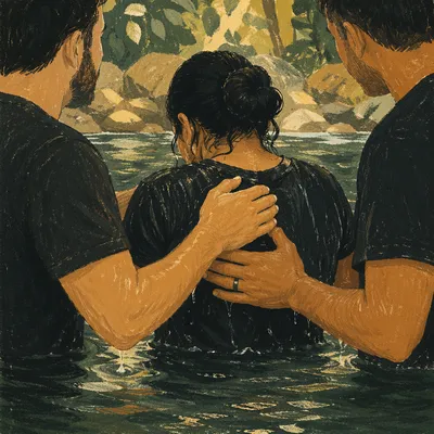 Reverent Outdoor River Baptism in Nature