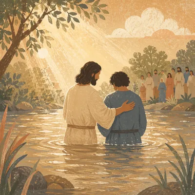 Peaceful Outdoor River Baptism at Sunset