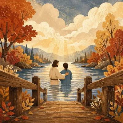 Outdoor River Baptism in Autumn Light