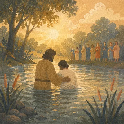Sunrise River Baptism in Quiet Woodland