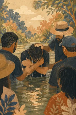 Outdoor River Baptism in Shaded Creek