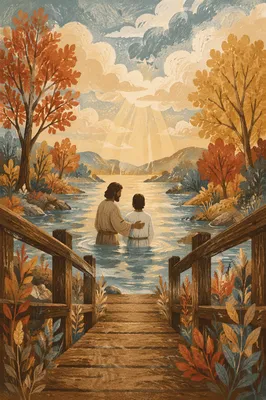 Outdoor River Baptism in Autumn Light