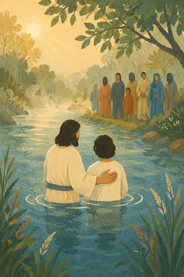 Peaceful Outdoor River Baptism at Dawn