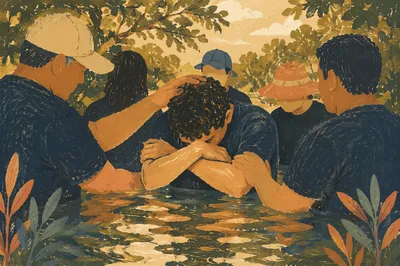 Outdoor River Baptism in Shaded Creek