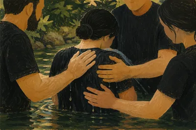Outdoor River Baptism in Shaded Nature