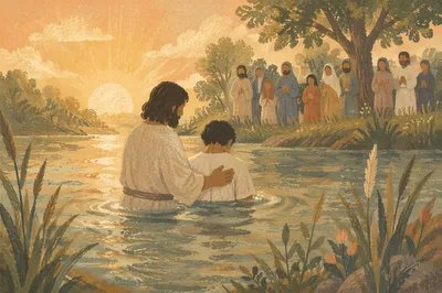 Sunrise River Baptism in Quiet Woodland