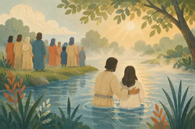 Peaceful Outdoor River Baptism at Dawn