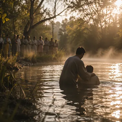 Sunrise River Baptism in Quiet Woodland