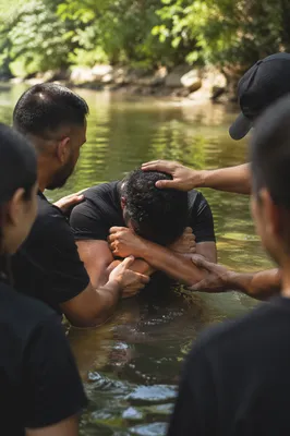 Outdoor River Baptism in Shaded Creek