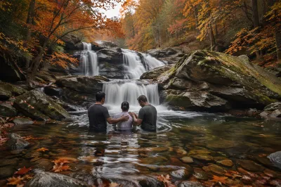 Outdoor River Baptism in Autumn Forest