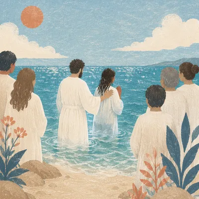 Coastal Baptism in White Robes