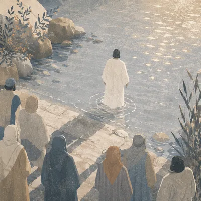 Baptism in White Robe at Dawn