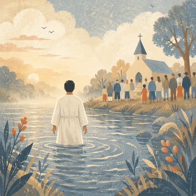 Riverside Baptism in White Robe