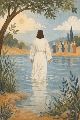 Baptism in White Robe at River