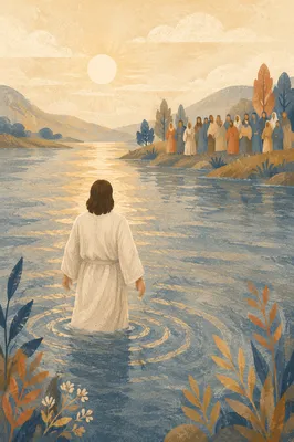 Baptism in White Robe at Sunrise