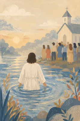 Baptism in White Robe at Riverside