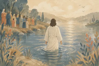 Baptism in White Robe at Sunrise