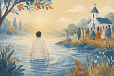 Baptism in White Robe at Riverside