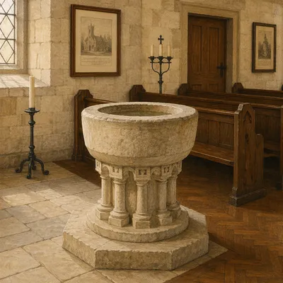 Traditional Stone Church Baptismal Font Interior