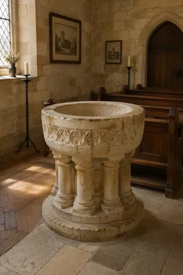 Traditional Stone Church Baptismal Font Interior