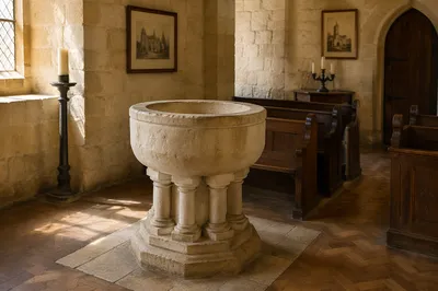 Traditional Stone Church Baptismal Font Interior