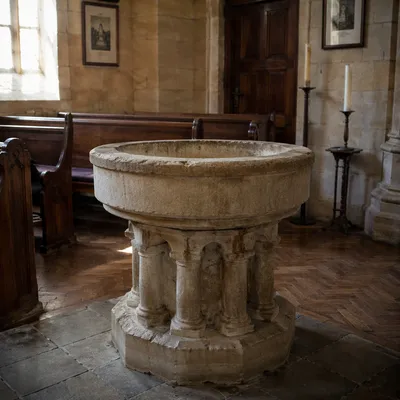 Traditional Stone Church Baptismal Font Interior