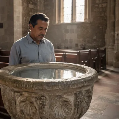 Traditional Stone Baptismal Font in Historic Church