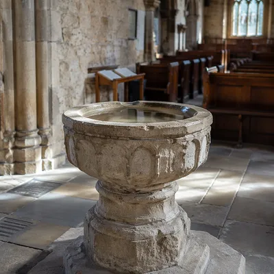Traditional Stone Church Baptismal Font Interior