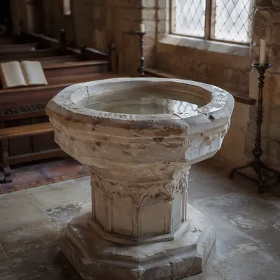Traditional Stone Baptismal Font in Historic Church