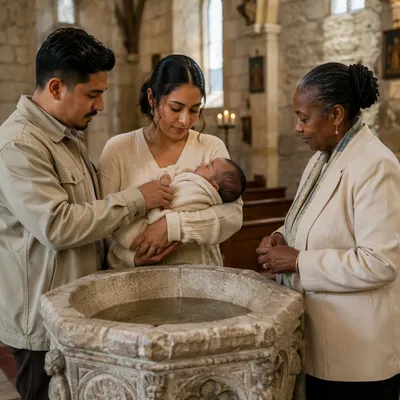 Limestone Baptismal Font in Stone Church