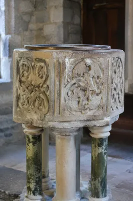Traditional Stone Baptismal Font in Historic Church