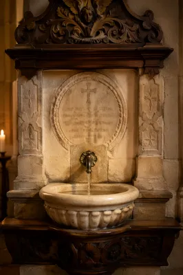 Traditional Stone Baptismal Font in Church